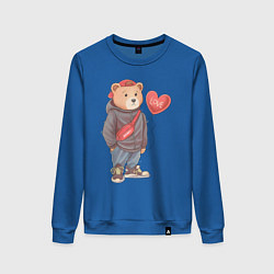Свитшот хлопковый женский Влюбленный мишка, цвет: синий