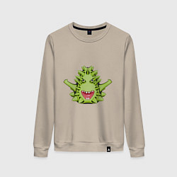 Свитшот хлопковый женский Cartoon monster with spikes green, цвет: миндальный