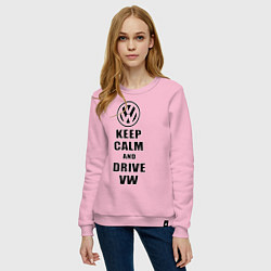 Свитшот хлопковый женский Keep Calm & Drive VW, цвет: светло-розовый — фото 2