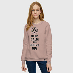 Свитшот хлопковый женский Keep Calm & Drive VW, цвет: пыльно-розовый — фото 2