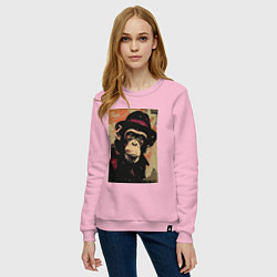 Свитшот хлопковый женский Обезьянка детектив в шляпе, цвет: светло-розовый — фото 2