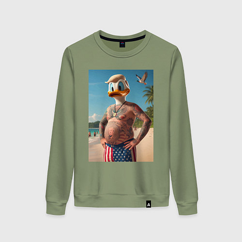 Женский свитшот Donald Duck-Trump on a Florida beach / Авокадо – фото 1
