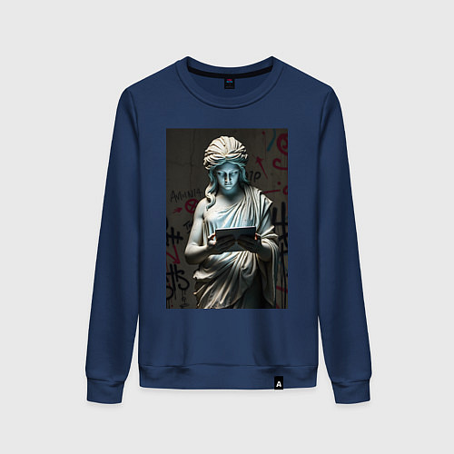 Женский свитшот Античная статуя с планшетом / Тёмно-синий – фото 1