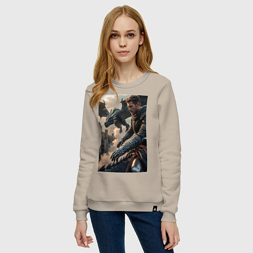 Женский свитшот Рыцарь летит на драконе / Миндальный – фото 3