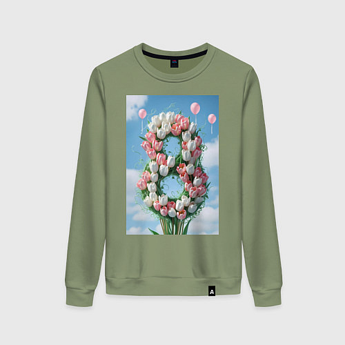 Женский свитшот Тюльпаны к 8 марта / Авокадо – фото 1