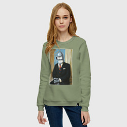 Свитшот хлопковый женский Картина - бендер в пиджаке, цвет: авокадо — фото 2