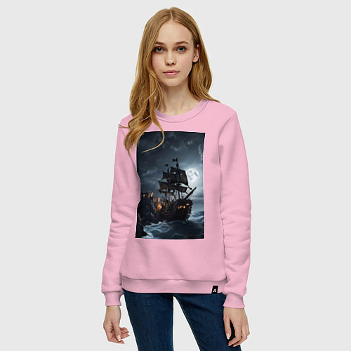 Женский свитшот Пиратский корабль в шторм / Светло-розовый – фото 3