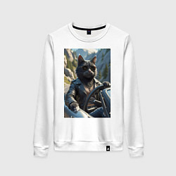 Свитшот хлопковый женский Кот за рулем кабролета, цвет: белый