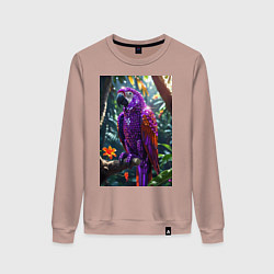 Свитшот хлопковый женский Попугай из драгоценных камней, цвет: пыльно-розовый