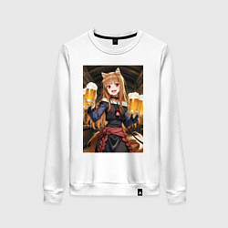 Свитшот хлопковый женский Волчица Холо с кружками пива, цвет: белый