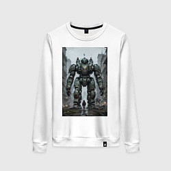 Свитшот хлопковый женский Конвой роботов в городе, цвет: белый