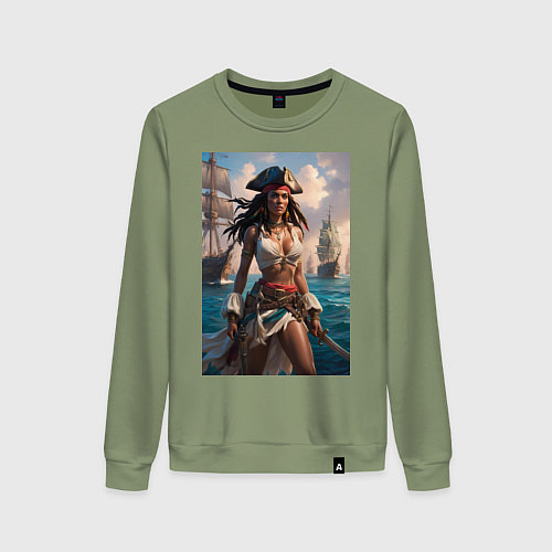 Женский свитшот Пиратка на фона флотилии кораблей / Авокадо – фото 1