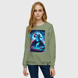 Свитшот хлопковый женский Dolphin is esports player - ai art fantasy, цвет: авокадо — фото 2