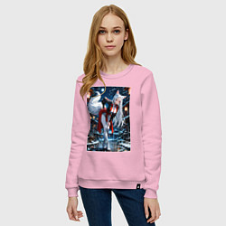 Свитшот хлопковый женский Белоснежная лиса лунной ночью, цвет: светло-розовый — фото 2