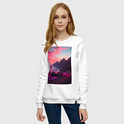 Свитшот хлопковый женский Суперкар едет к океану, цвет: белый — фото 2