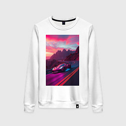 Свитшот хлопковый женский Суперкар едет по серпантину, цвет: белый