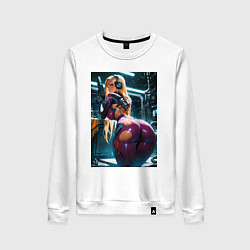 Свитшот хлопковый женский Девушка с оружием в киберпанк стиле, цвет: белый