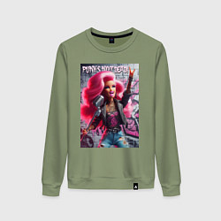 Свитшот хлопковый женский Barbie - punks not dead motto, цвет: авокадо