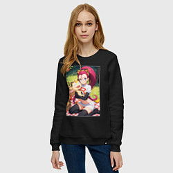 Свитшот хлопковый женский Джесси и Мяут на пикнике, цвет: черный — фото 2