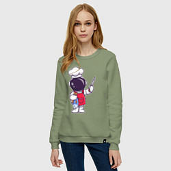 Свитшот хлопковый женский Повар космонавт с рыбкой, цвет: авокадо — фото 2