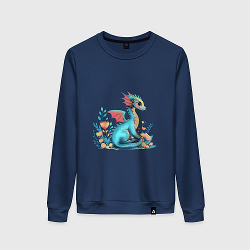Женский свитшот Бирюзовый дракон / Тёмно-синий – фото 1