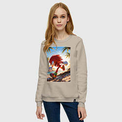 Свитшот хлопковый женский Ехидна Наклз бежит по пляжу с пальмами, цвет: миндальный — фото 2