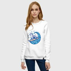 Свитшот хлопковый женский Выдра серфингист, цвет: белый — фото 2