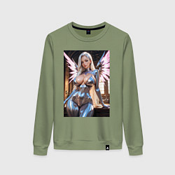 Свитшот хлопковый женский Девушка-ангел с механическими крыльями, цвет: авокадо