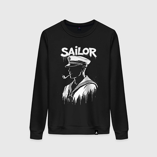 Женский свитшот Моряк с трубкой / Черный – фото 1
