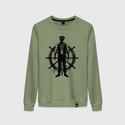 Свитшот хлопковый женский Капитан и штурвал граффити, цвет: авокадо