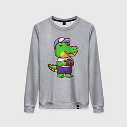 Свитшот хлопковый женский Крокодил с фотиком, цвет: меланж