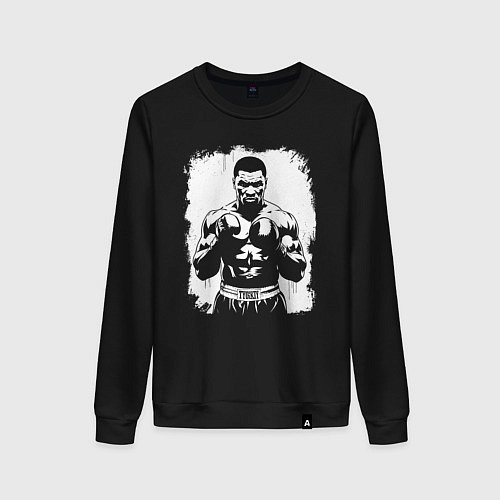 Женский свитшот Майк Тайсон в боксерской стойке / Черный – фото 1