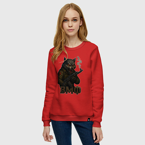 Женский свитшот ВМФ волк с автоматом / Красный – фото 3