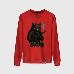 Свитшот хлопковый женский ВМФ волк с автоматом, цвет: красный