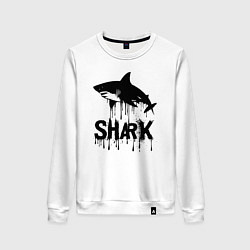Свитшот хлопковый женский Черная акула с каплями, цвет: белый