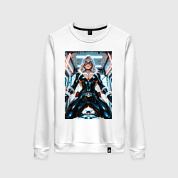 Свитшот хлопковый женский Черная кошка в сейфе банка, цвет: белый