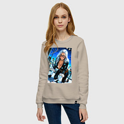 Свитшот хлопковый женский Черная кошка на крыше, цвет: миндальный — фото 2