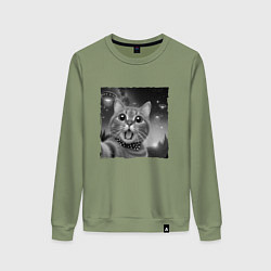 Свитшот хлопковый женский Кот селфи, цвет: авокадо