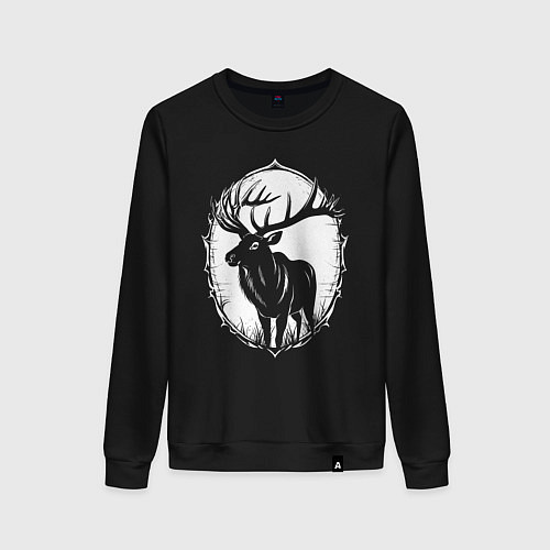 Женский свитшот Белый лось орнамент / Черный – фото 1