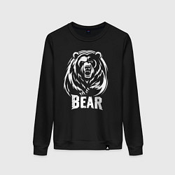 Свитшот хлопковый женский Грозный медведь, цвет: черный