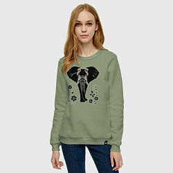 Свитшот хлопковый женский Слон в цветах, цвет: авокадо — фото 2