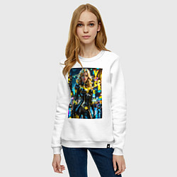Свитшот хлопковый женский Черная Канарейка на улице города, цвет: белый — фото 2