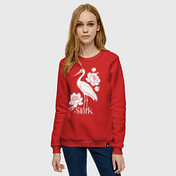 Свитшот хлопковый женский Аист с цветами, цвет: красный — фото 2