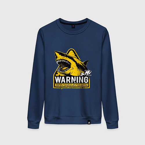 Женский свитшот Предупреждающий знак - опасно акулы / Тёмно-синий – фото 1