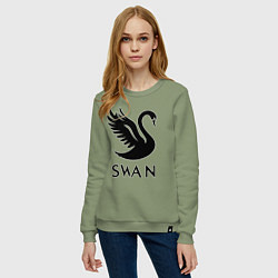 Свитшот хлопковый женский Черный лебедь в полете, цвет: авокадо — фото 2
