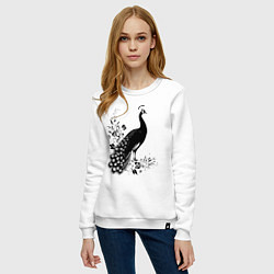 Свитшот хлопковый женский Павлин в цветах, цвет: белый — фото 2