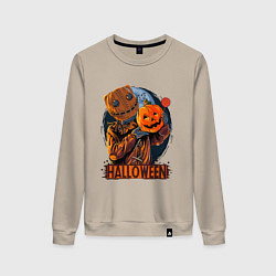 Свитшот хлопковый женский Хэллоуин пугало, цвет: миндальный