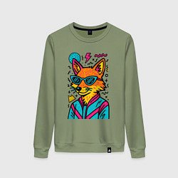 Свитшот хлопковый женский Лиса поп арт, цвет: авокадо
