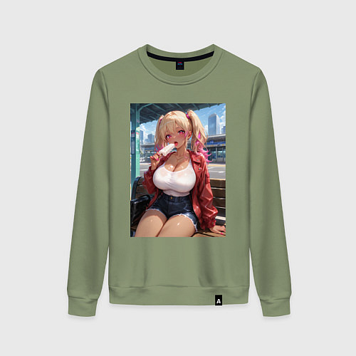 Женский свитшот Гяру эротично кушает мороженное / Авокадо – фото 1