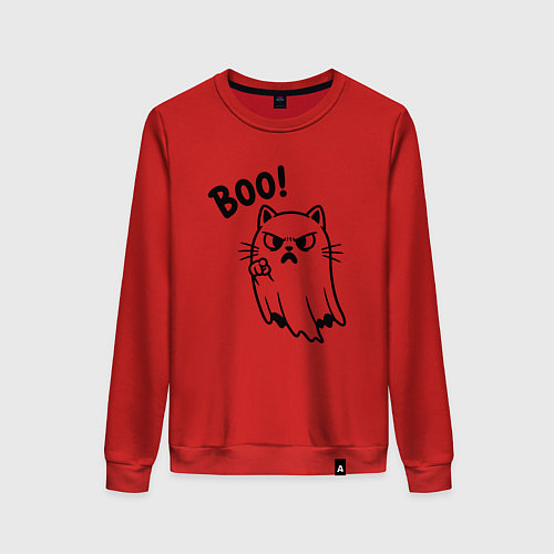 Женский свитшот Сердитый котик призрак / Красный – фото 1